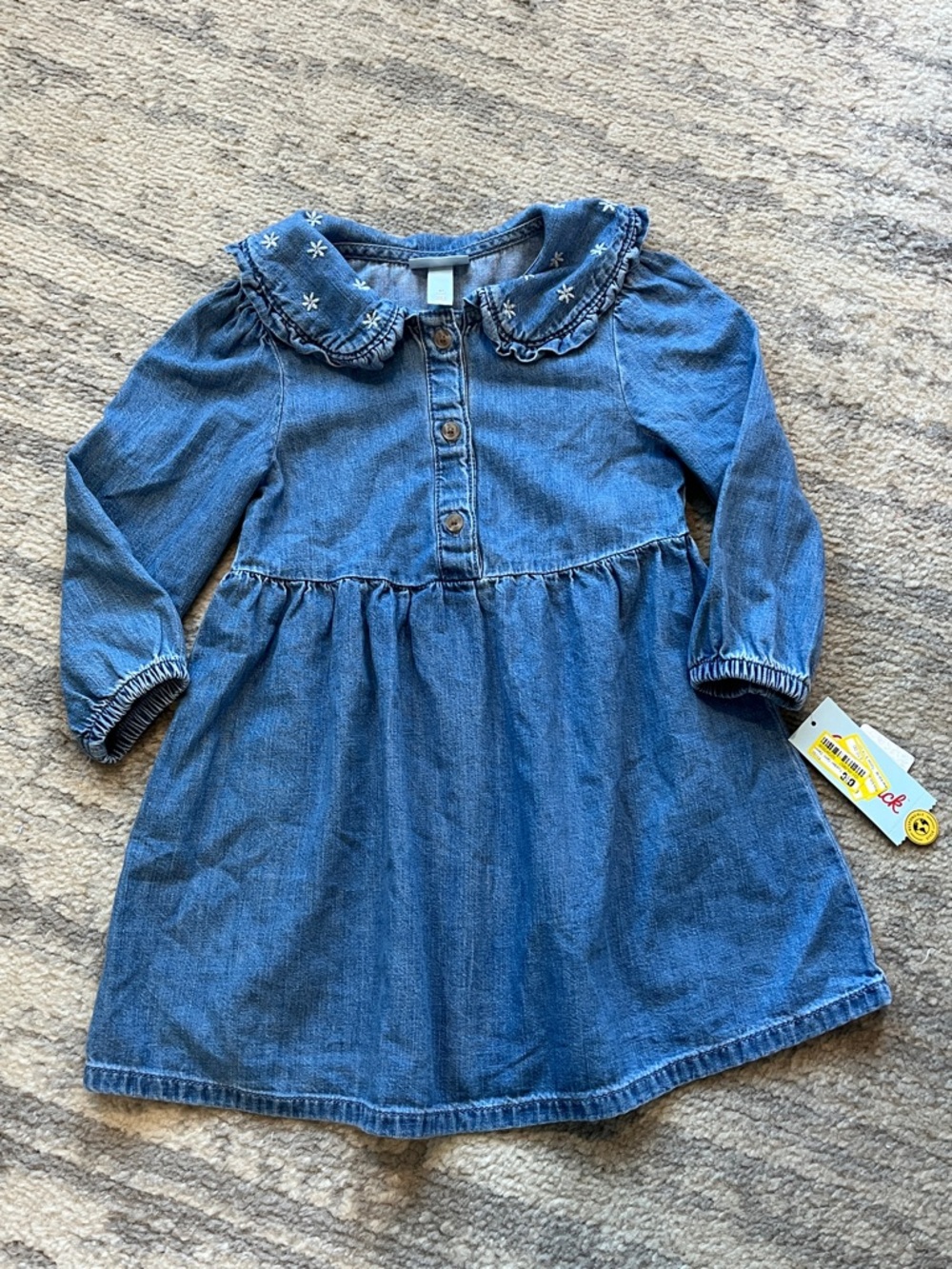 Cat & Jack Denim Long-Sleeve Dress with Embroidered Collar - Blue
